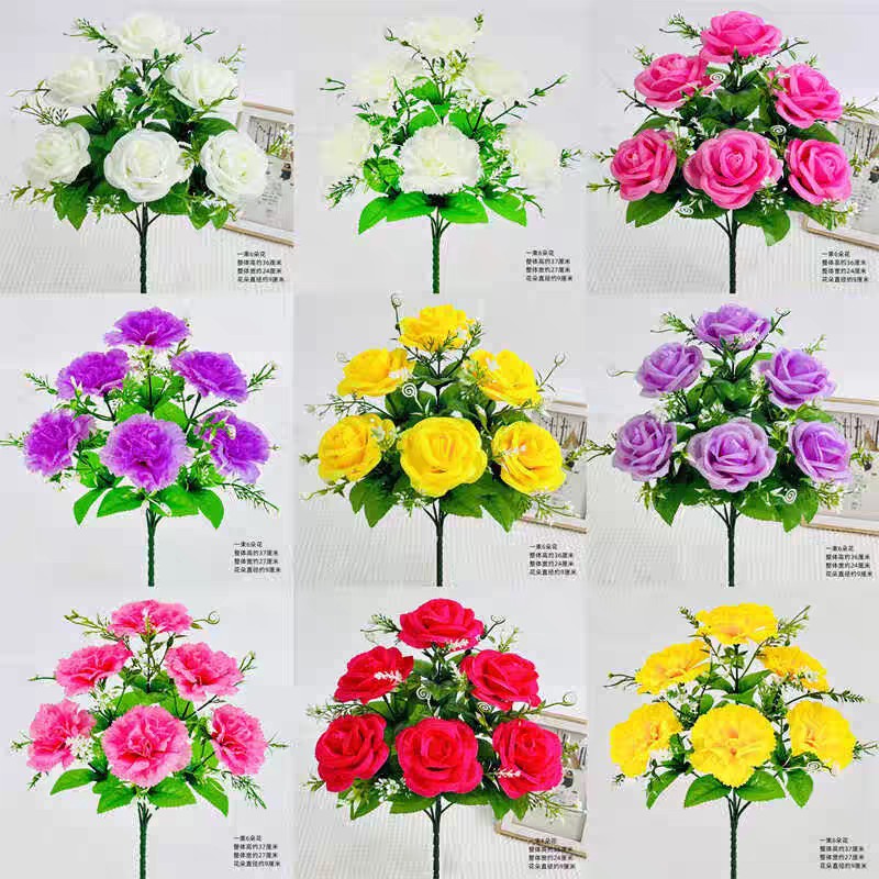 单支花假花玫瑰花装饰干花绢花布花塑料花房间装饰花小把花束