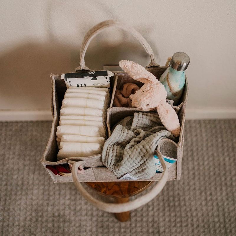 Bolsa de pañal de fieltro Transfronterizo Amazon Bolsa de mamá portátil engrosada al por mayor Bolsa de almacenamiento de pañales para bebés portátil