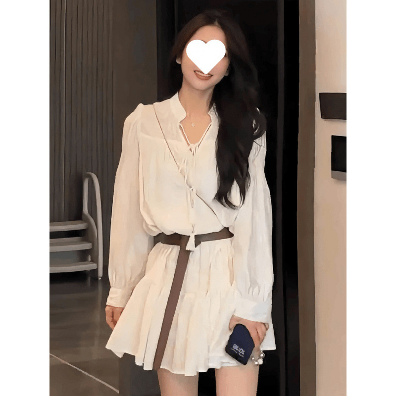 2025秋法式白色衬衫连衣裙女秋装新款夏季小个子收腰显瘦气质裙子|undefined