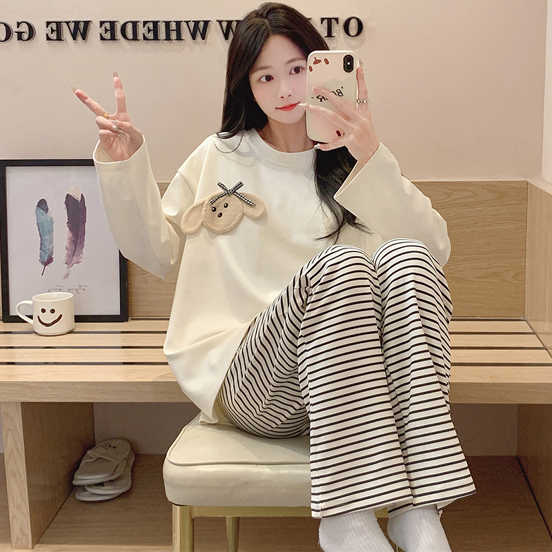 Pajamas for Women Spring & Fall 2025 New Stripesd Simple Style Autumn and Winter Wearable Long-Sleeved Pants Home Wear Set Pajamas for Women Spring & Fall 2025 New Stripesd Simple Style Autumn and Winter Wearable Long-Sleeved Pants Home Wear Set