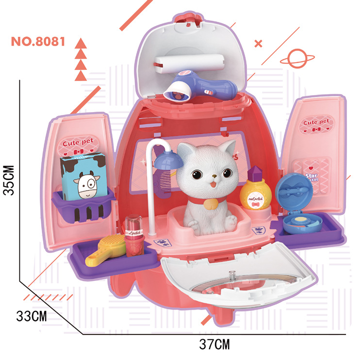El comercio exterior de los niños de simulación de perro mascota vestidor cosméticos traje de juego casa cohete mochila mascota doctor juguete