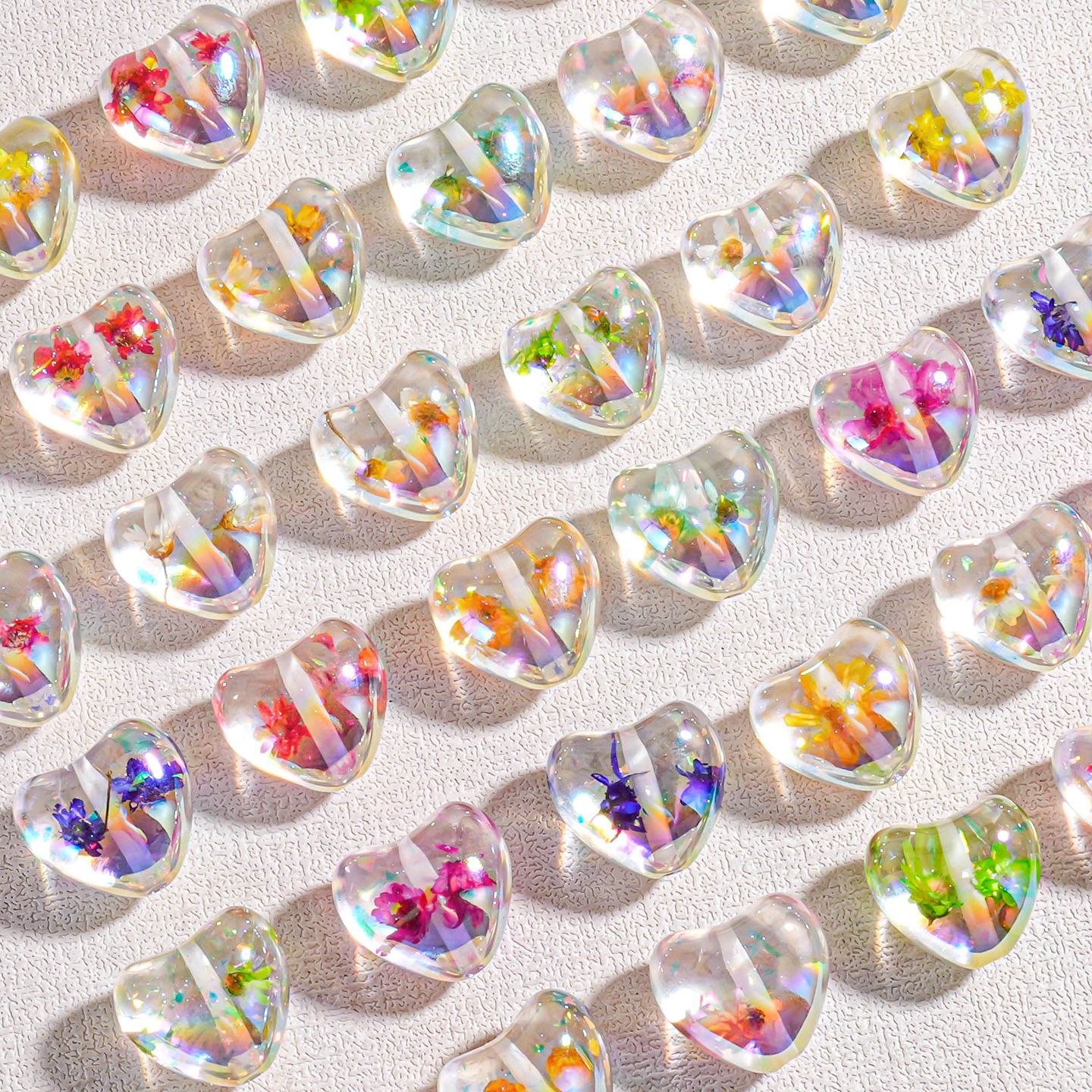 Cuentas Transparentes en Forma de Corazón con Flores Secas, Cuentas Sueltas de Opal con Brillantina Fina para Manualidades, Accesorios para Cadenas de Teléfono, Piezas Pequeñas image 15