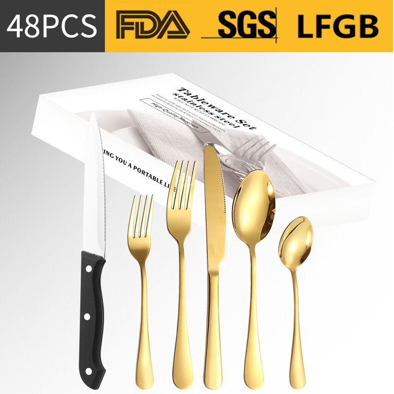 Amazon vajilla de acero inoxidable 24/48/60 traje 1010 cuchillo de carne cuchillo de comida occidental tenedor cuchara de postre cuchara tenedor traje