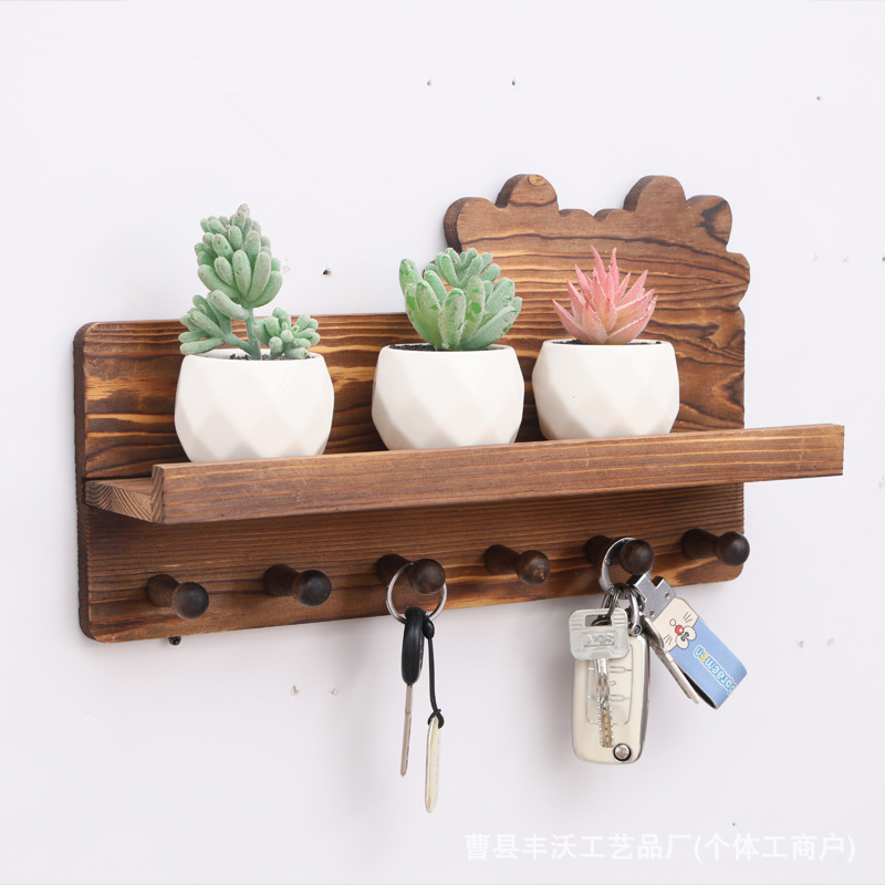 木制整理墙上厨房卫生间壁挂置物架多功能衣帽装饰挂钩隔板置物架