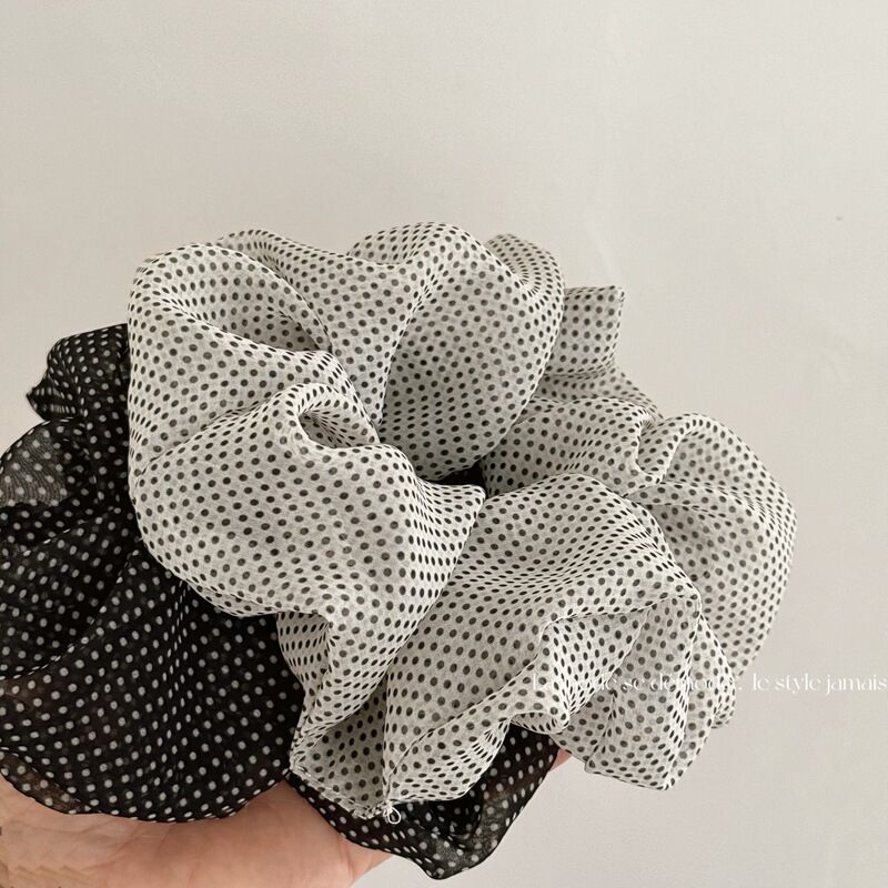 Light yarn fine wave dot retro simple large intestine hair ring organza yarn fabric headdress flower temperament hair rope hair ring hair accessories