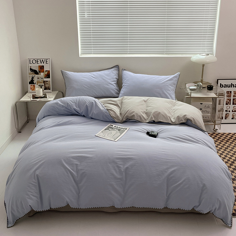 2024 nuevo conjunto de cuatro piezas de cama AB doble colcha de colcha de color sólido de una sola pieza dormitorio de estudiantes sábanas individuales de tres piezas