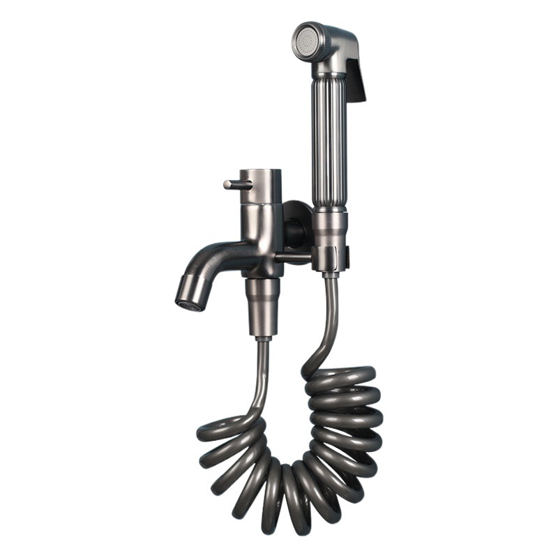 Grifo de la piscina de la fregona de cobre grifo frío individual con PISTOLA DE PULVERIZACIÓN balcón multifuncional alargado fregona de cuello abierta montada en la pared image 1
