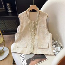 新中式国风麻棉马甲女2025春秋新款亚麻改良唐装珍珠手工刺绣上衣