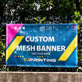 跨境外贸PVC网格布条幅Vinyl banner喷绘双面彩色透风网格布横幅