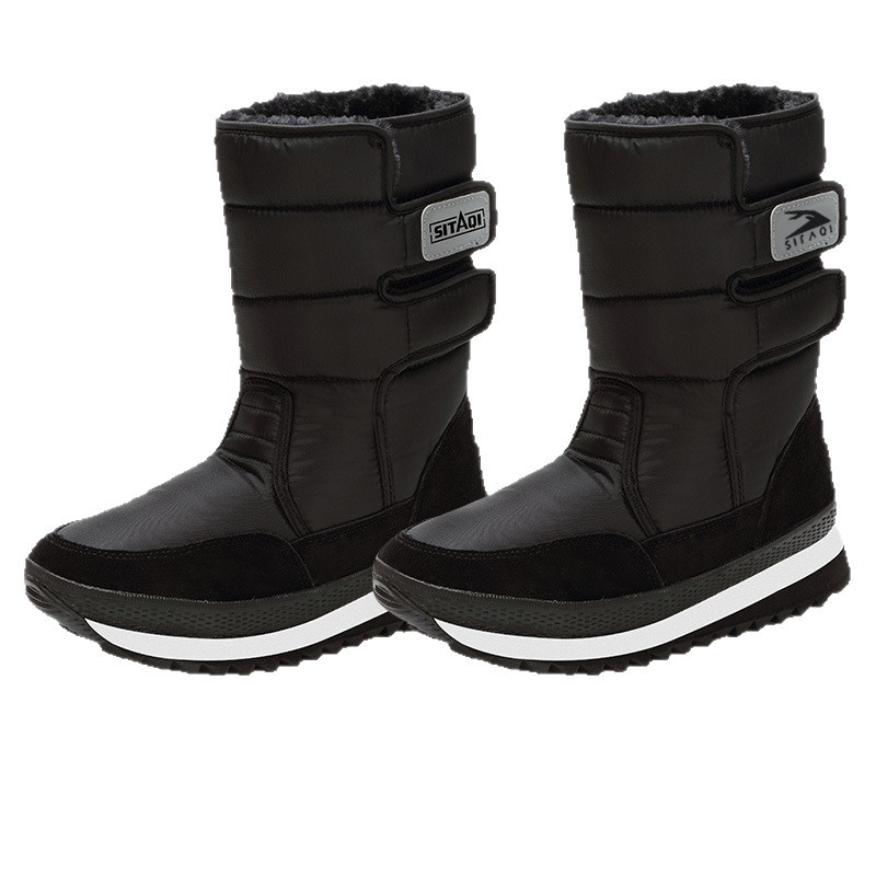 Botas de nieve con diseño de copo de nieve de nueve colores, zapatos de algodón, botas para hombre, zapatos de invierno impermeables de suela plana negra hasta la pantorrilla, venta al por mayor de una sola pieza. image 7