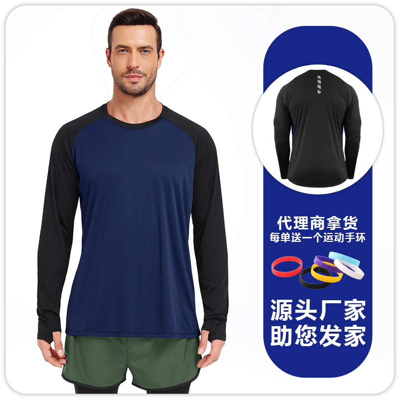 Primavera y otoño de nuevo tipo de manga larga con agujero de pulgar chaqueta de protección solar hombre de color para correr maratón ropa de entrenamiento físico