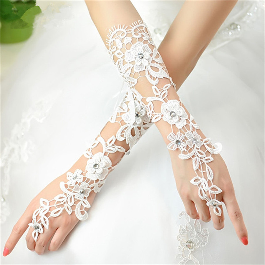 Lace long white gloves for bride