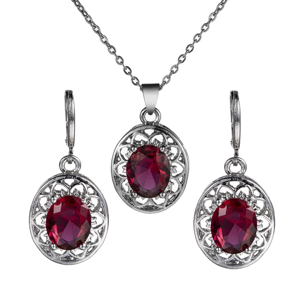 Rose red earrings + pendant