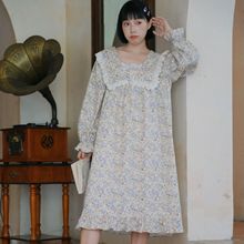 法式碎花甜美睡衣复古睡裙女春秋纯棉长袖长款宽松公主风连衣裙
