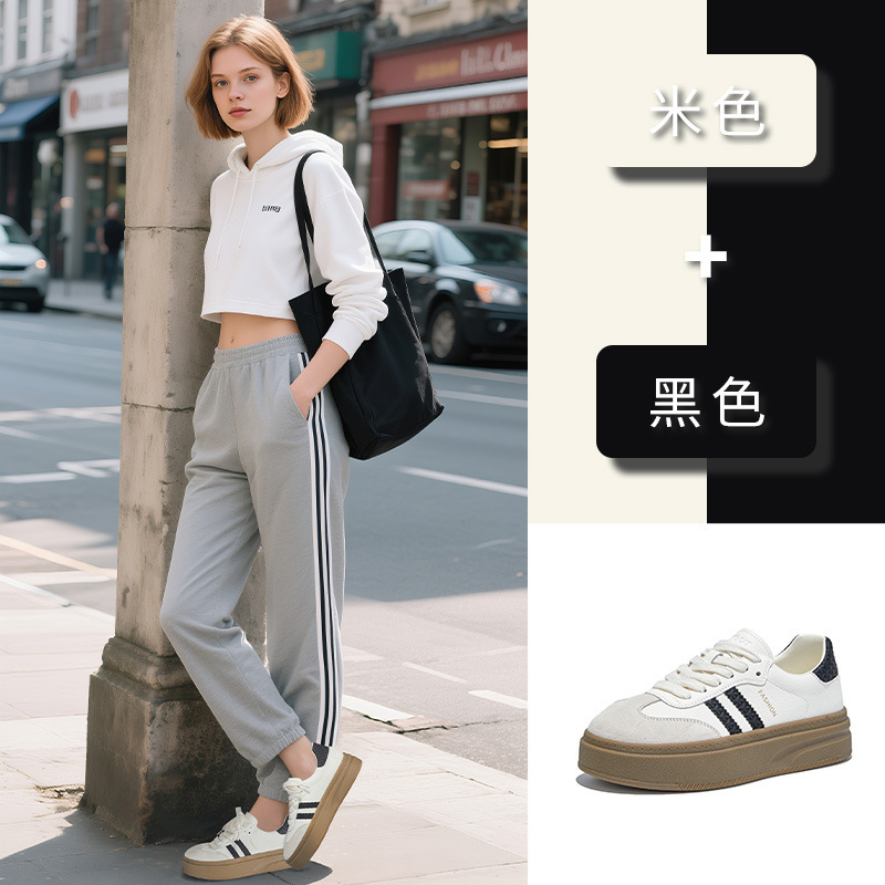 真皮德训鞋女2025秋季新款厚底增高运动鞋休闲百搭小白鞋时尚板鞋|undefined