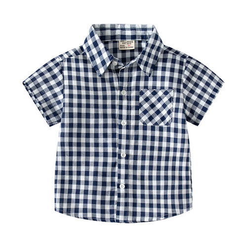 2023 new boys' short-sleeved plaid shirt, cool and casual summer boys' shirt, plaid style children's short-sleeved shirt