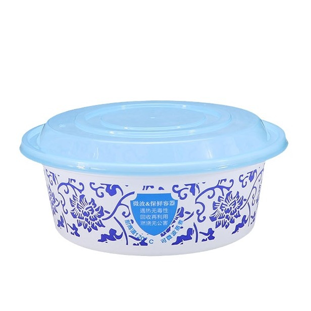 Tazón desechable Fengyuan Caja de picnic de grado alimenticio Caja de embalaje para llevar Tazón azul y blanco Caja de almuerzo desechable Tazón especial de hielo y polvo