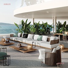 户外藤沙发庭院北欧实木花园阳台休闲艺术藤椅组合室外藤编家具
