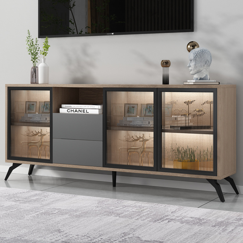 TV Cabinet Modern Simple Integrated Small Apartment Combination Wall Cabinet Living Room Bucket Cabinet Nordic Light Luxury Floor Cabinet Simple High Cabinet