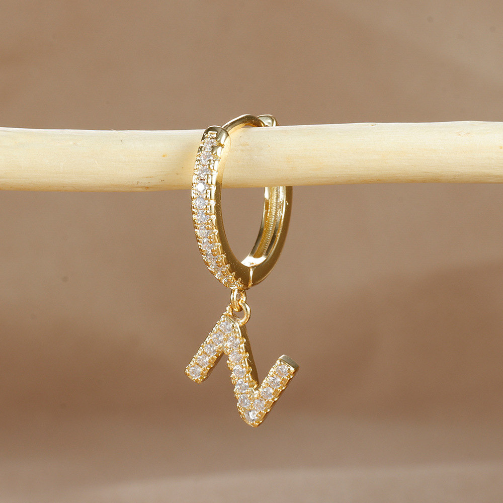 6g Weight Copper Ear Needle Material Zircon Inlay Material Charm Sleeper Hoop Earrings, Drop Earrings Classification 1 Piece Quantity Daily Occasion Copper Material Letter Pattern Unisex Gender Plating Design Casual Style 1 Piece Casual Letter Plating Copper Zircon Drop Earrings 34