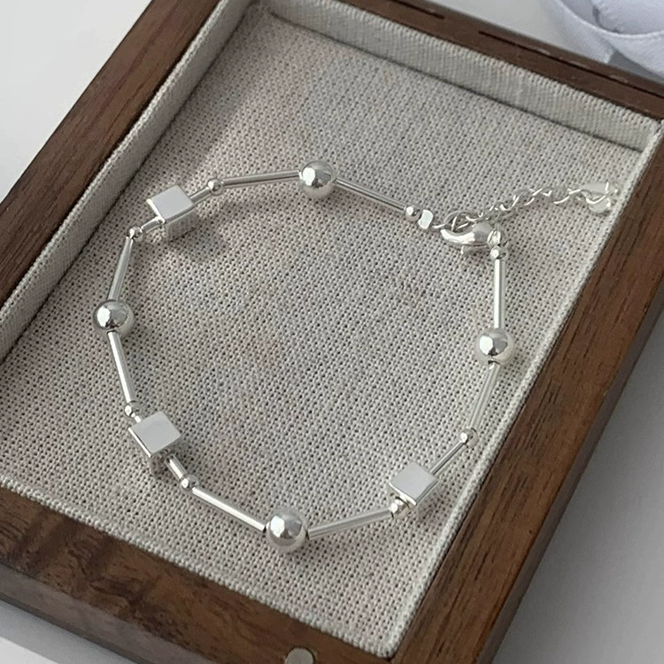 Silver 925 Pearl Bracelet, Minimal Beaded Design, Adjustable 12 cm