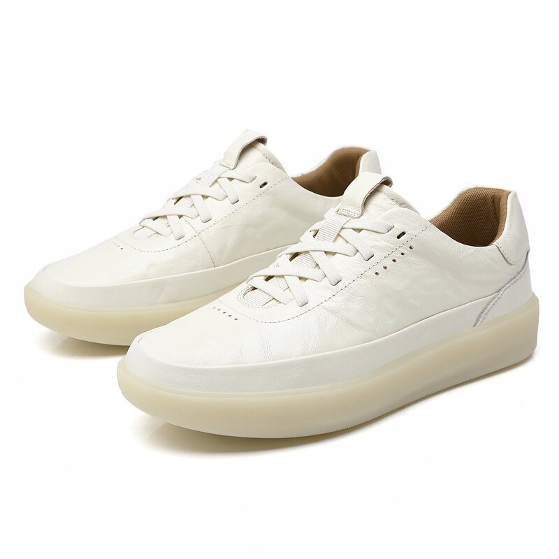 Top-layer sheepskin white sneakers for men, fashionable casual sports style German training shoes, genuine leather, breathable, comfortable, trendy men's sneakers Top-layer sheepskin white sneakers for men, fashionable casual sports style German training shoes, genuine leather, breathable, comfortable, trendy men's sneakers