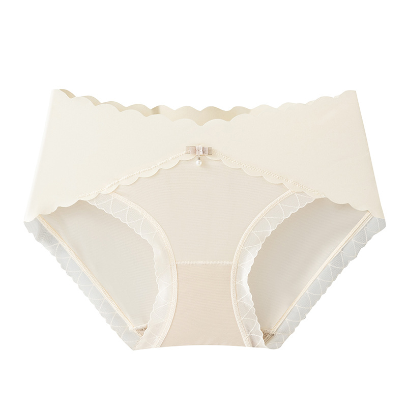 Calzoncillos de mujer de encaje de seda de hielo sin costuras de alta gama sedoso suave de cintura media de encaje de seda de hielo de satén de lujo ligero