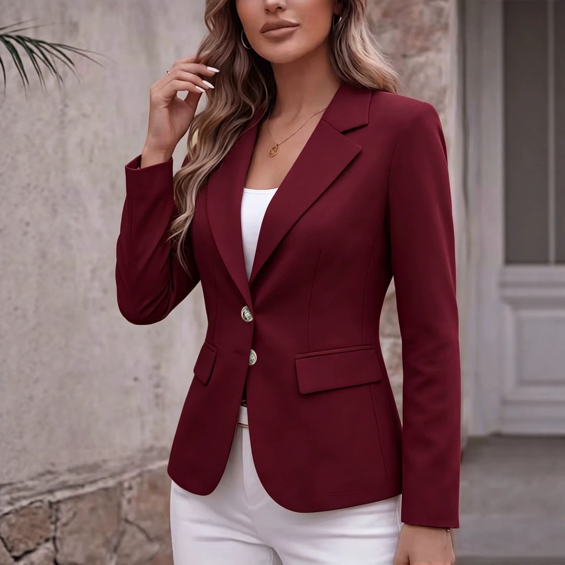 Amazon cross-border independent site lapel two-button pocket flap long-sleeve blazer cardigan jacket