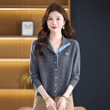 秋冬新款全毛针织衫时尚休闲单排扣开衫立领年轻女士厚外套绣花衣，女装针织衫/毛衣，妃慕昵服饰