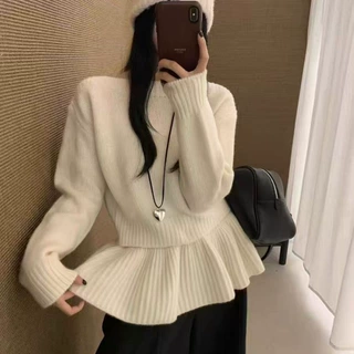 韩系秋款甜美慵懒风裙帘设计可拆卸百搭套装显瘦毛衣女