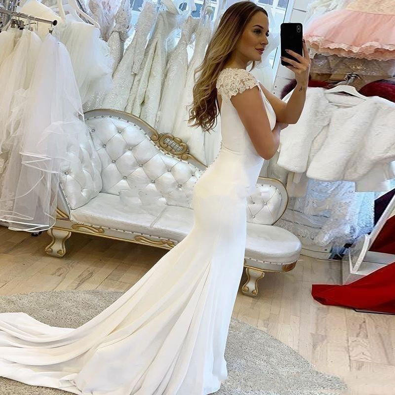 Comercio exterior europeo y americano Amazon AliExpress deseo nuevo vestido de novia vestido de noche cola de pez sexy V-cuello adelgazante personalizable