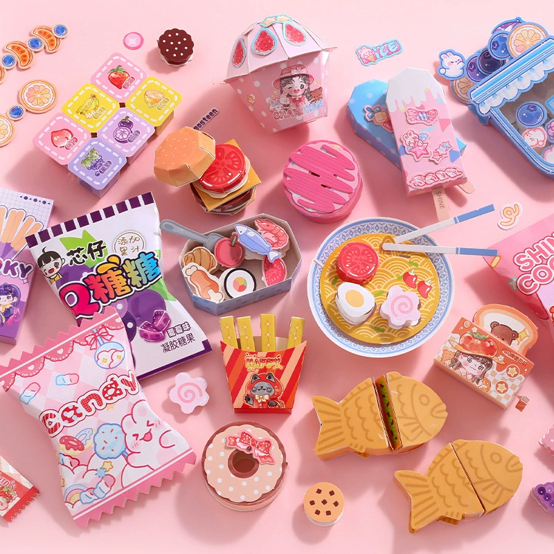 芯陌 Flash delicious and quiet book sticker DIY handmade book material Students Children with cutting game book stickers