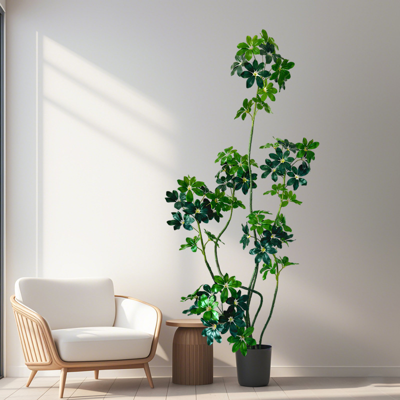 Simulación de lujo ligero de alta gama Simulación de plantas verdes Pato de madera Sala de estar interior Decoración del suelo Planta biónica en maceta Paisaje