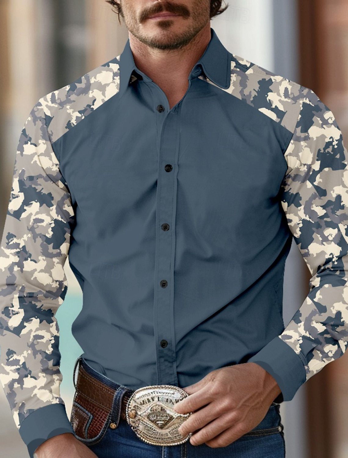 Ropa de mujer de comercio exterior de estilo europeo y americano 2025 nueva moda casual camuflaje de todo fósforo camisa de manga larga para hombre MB12