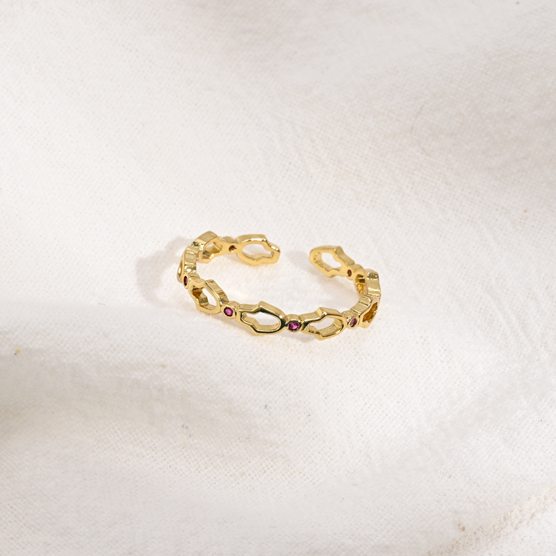 Fashion Geometric Copper Open Ring Stoving Varnish Zircon Copper Rings