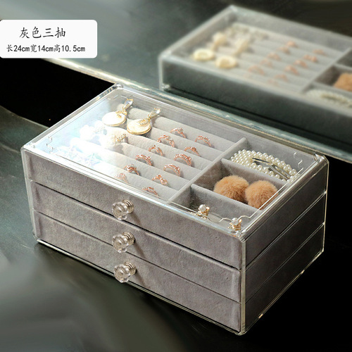 High-end exquisite large-capacity drawer-style jewelry organizer, lipstick and cosmetic storage box, earring stand