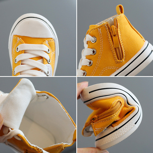 High-top canvas shoes for boys and girls, Korean style fashionable casual canvas shoes, student shoes, round toe side zipper sneakers, sports shoes