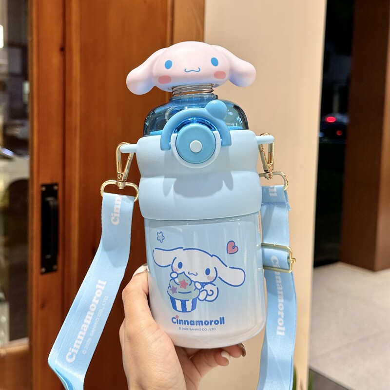 正版三丽鸥儿童水杯316保温杯学生上学便携斜跨水壶大容量吸管杯|undefined