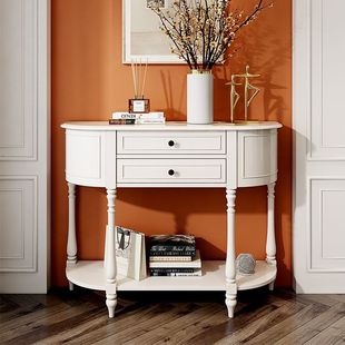 Solid Wood French Retro Style Entrance Cabinet American Semicircle Simple Entrance Table European Style Wall Table Entrance Table