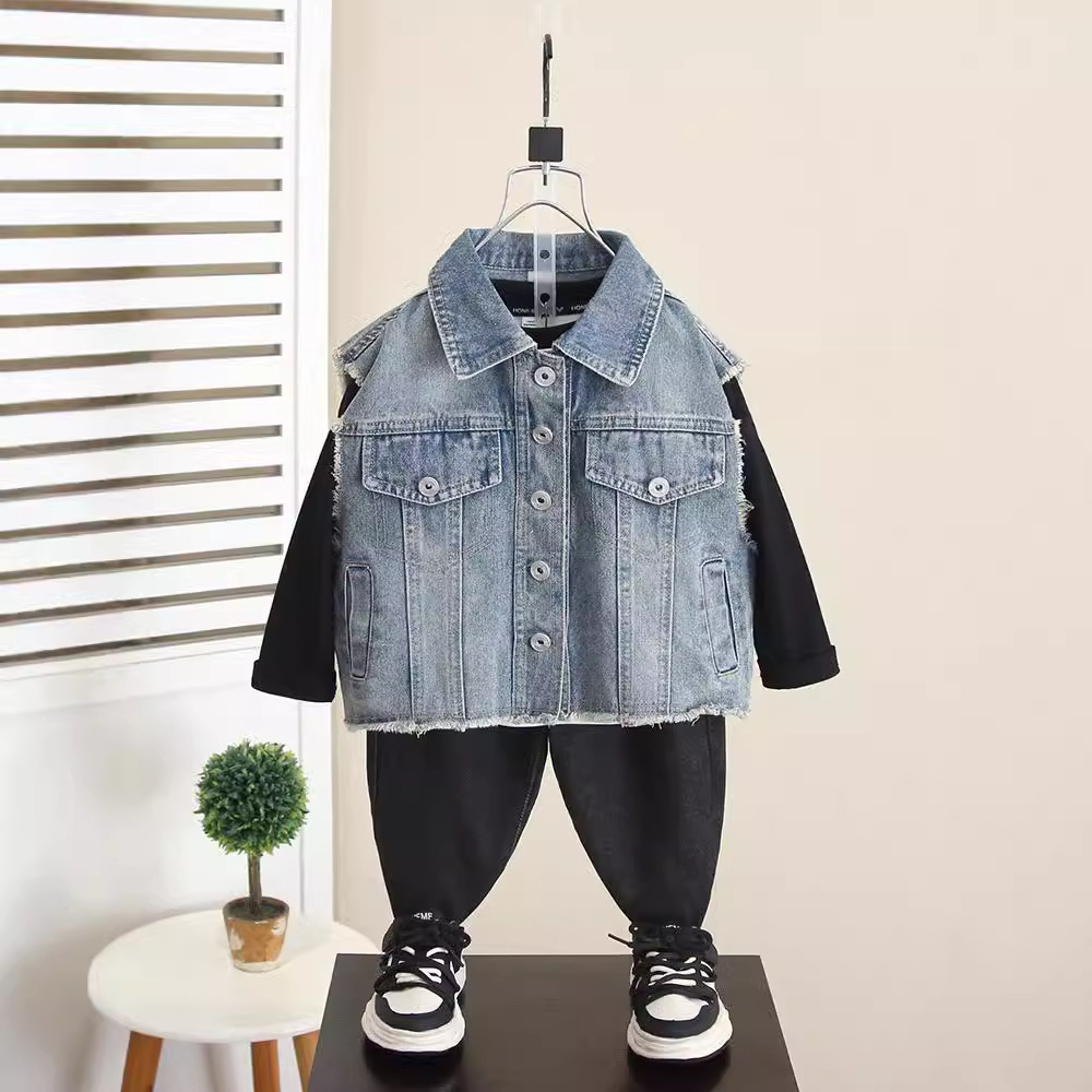 6261 Chaleco de mezclilla de primavera y otoño para niños Ropa exterior de chaleco de moda de otoño 2025 nuevo top de bebé