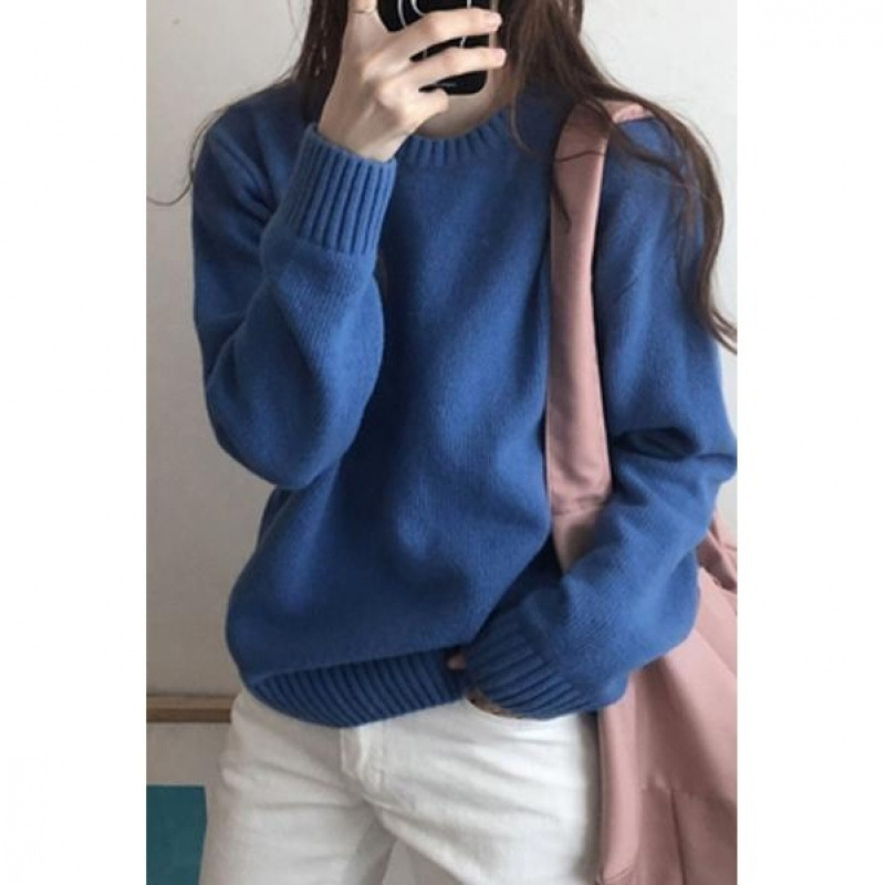 진한 파란색/스웨터/레트로 일본식 게으른/슈퍼 핫//