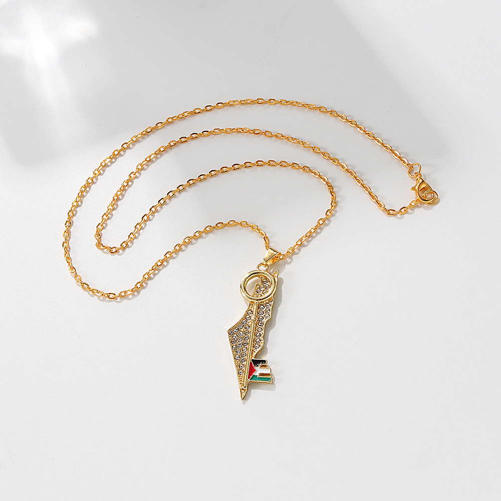 Catena in acciaio inossidabile di vendita calda, mappa araba, ciondolo chiave Kufia, collana palestinese_voghion.com