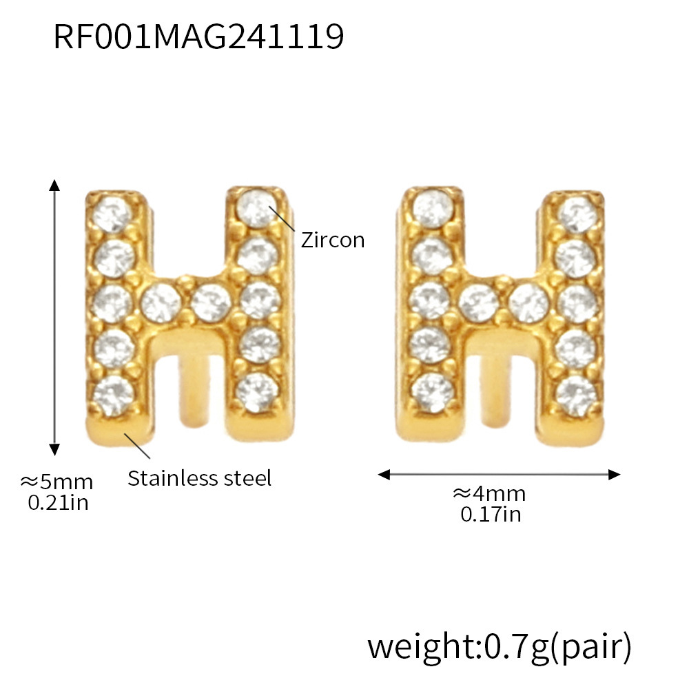 Qiong Yao Titanium Steel 26 letras con incrustaciones de circón Juego de joyas PVD chapado en oro real collar de retención de color pulsera anillo aretes