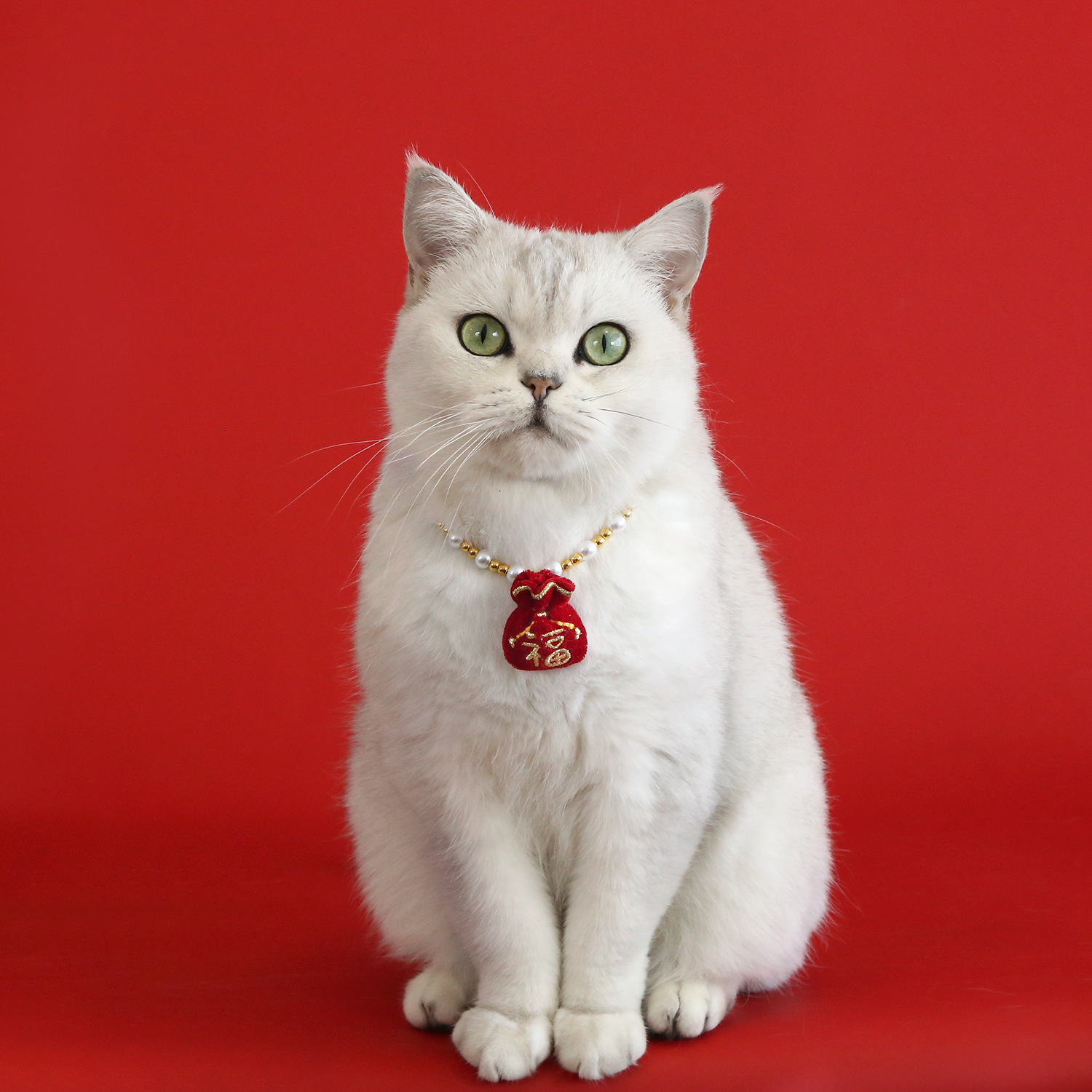 Festival de Primavera mascotas rojas Año Nuevo collar de perlas de terciopelo arco de oro bolsas fu colgante gatos perros collar
