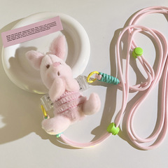 軟萌皮傑豬公仔編織加長繩背夾斜跨手機鏈通用手機殼可愛側掛肩帶