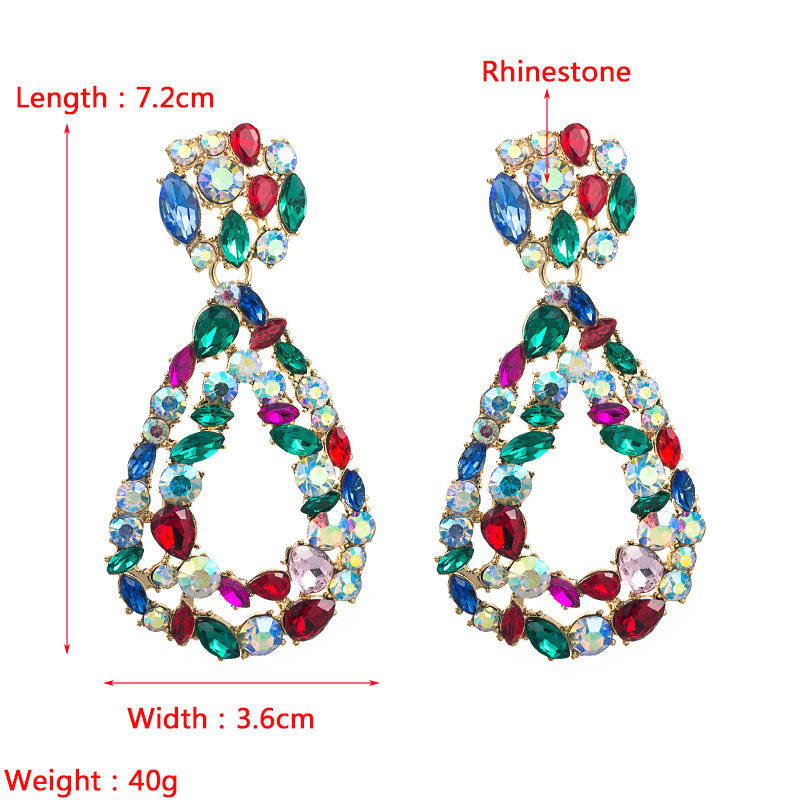 Fashion New Alloy Rhinestone Colored Glass Exaggerated Earrings Wholesale display picture 1