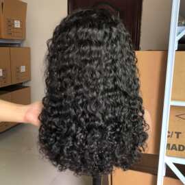 13*4 culry hair 黑色中分小卷女真人发厂家直销wigs假发外贸款式