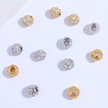 S925银镶锆4mm百香籽通孔隔珠配珠DIY文玩串珠圆珠饰品配件SZ133