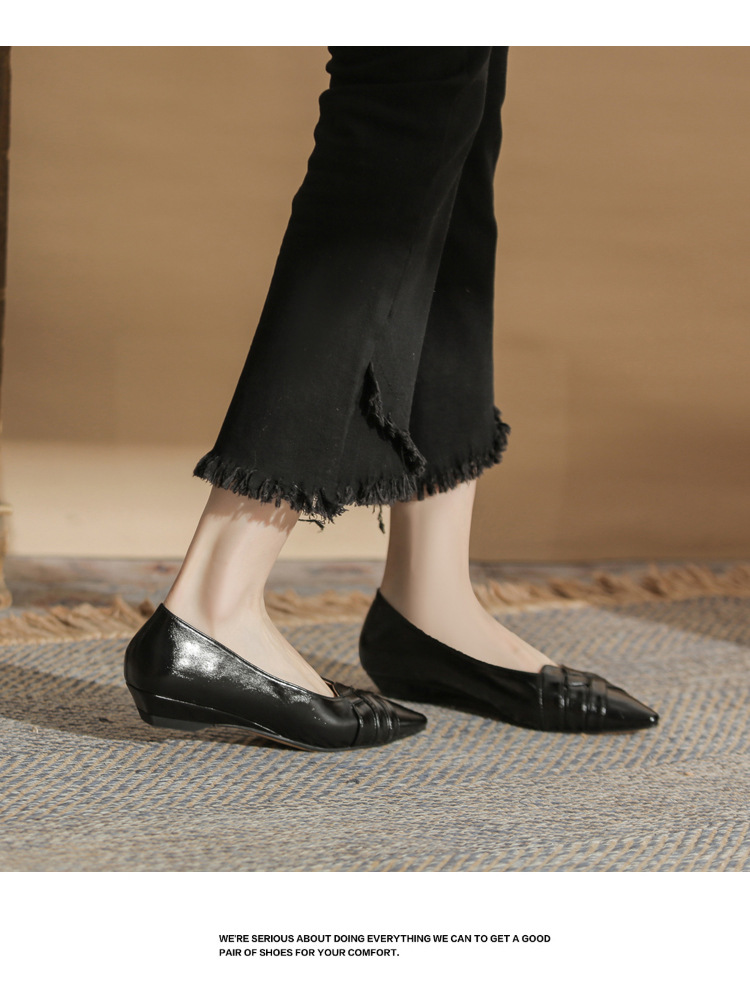 Giày cao gót nữ mũi nhọn gót wedge kiểu Pháp, gót thấp, miệng nông — màu đen chi tiết 15