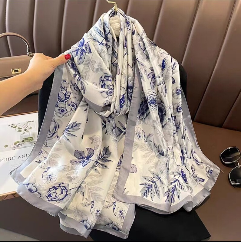 春夏薄款丝巾高级感印花长巾新款缎面旅游防晒纱巾民族风披肩|undefined